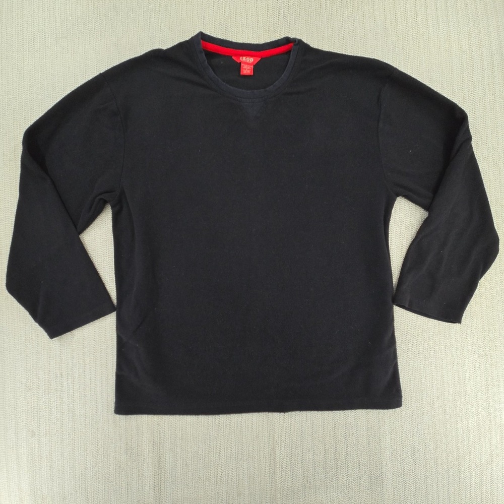 IZOD Pajama Shirt Mens Large Black Fleece Long Sleeve Sleepwear Top Crew Neck